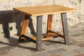 Barrel stave low table with oak top